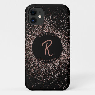 Rose Pink Gold & Black Monogram iPhone 11 Case