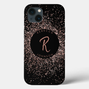 Rose Pink Gold & Black Monogram iPhone 13 Case