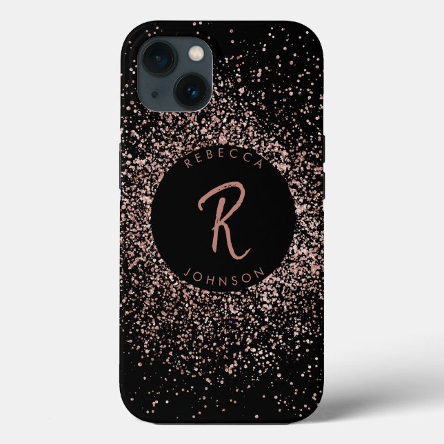 Rose Pink Gold & Black Monogram Case-Mate iPhone Case (Back)