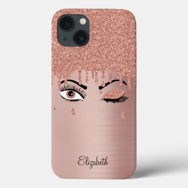 Rose Pink Gold Eyelashes Dripping Case-Mate iPhone Case (Back)