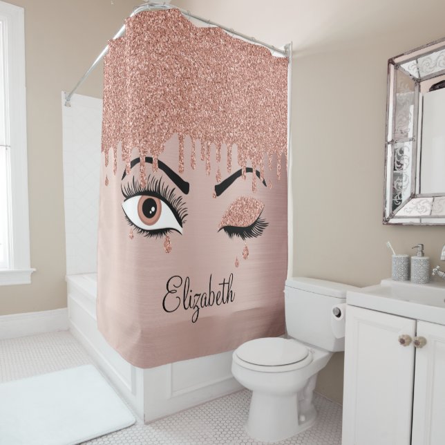 Rose Pink Gold Eyelashes Dripping Glitter  (In Situ)