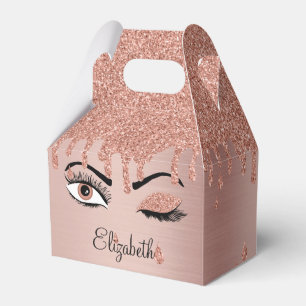 Rose Pink Gold Eyelashes Dripping Glitter Favor Box