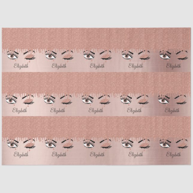 Rose Pink Gold Eyelashes Dripping Glitter Name  Tissue Paper (Front)