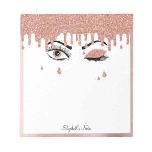 Rose Pink Gold Eyelashes Dripping Glitter  Notepad