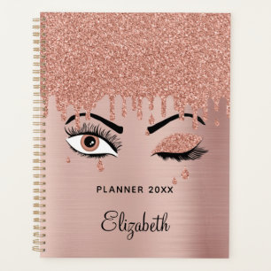 Rose Pink Gold Eyelashes Dripping Glitter  Planner