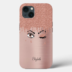 Rose Pink Gold Eyelashes Dripping iPhone 13 Case