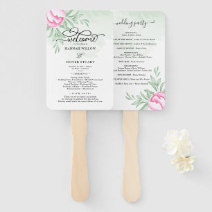 Rose Pink Gold Floral Greenery Wedding Program  Hand Fan