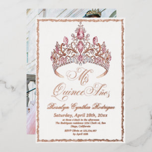 Rose Pink Gold Foil Tiara Quinceanera Photo