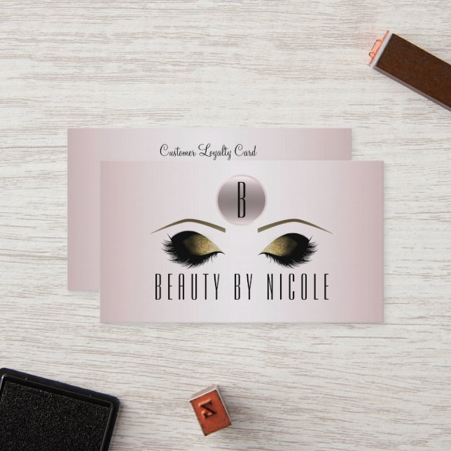 Rose Pink Gold Makeup Eyes Customer Loyalty Card (Front/Back In Situ)