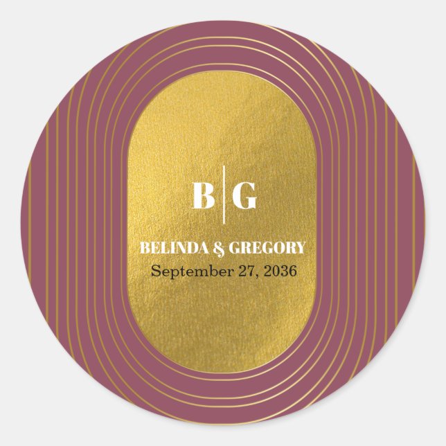 Rose Pink & Gold Modern Minimalist Arch Wedding Classic Round Sticker (Front)