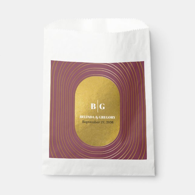 Rose Pink & Gold Modern Minimalist Arch Wedding  Favour Bag (Front)