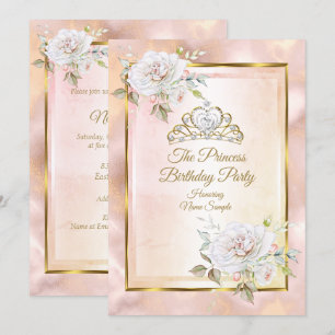 Rose Pink Gold Princess Invitation de fête d'anniv