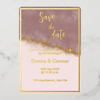 Rose Pink & Gold Save the Date Wedding Invitation