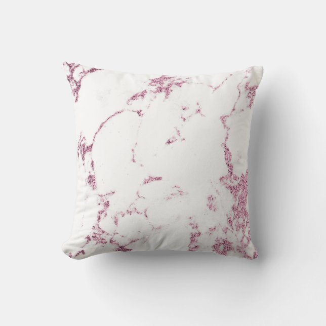 Rose Pink Gold White Glitter Marble Grey Glitter Throw Pillow (Front)