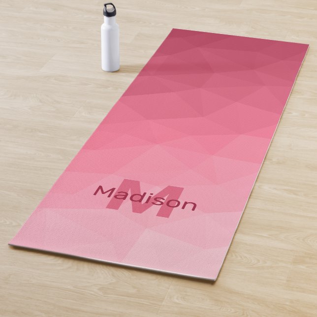 Rose pink Gradient Geometric Mesh Pattern Monogram Yoga Mat (In Situ)