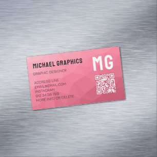 Rose pink gradient geometric mesh pattern QR code Magnetic Business Card