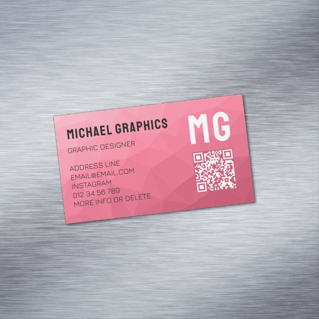 Rose pink gradient geometric mesh pattern QR code Magnetic Business Card (In Situ)