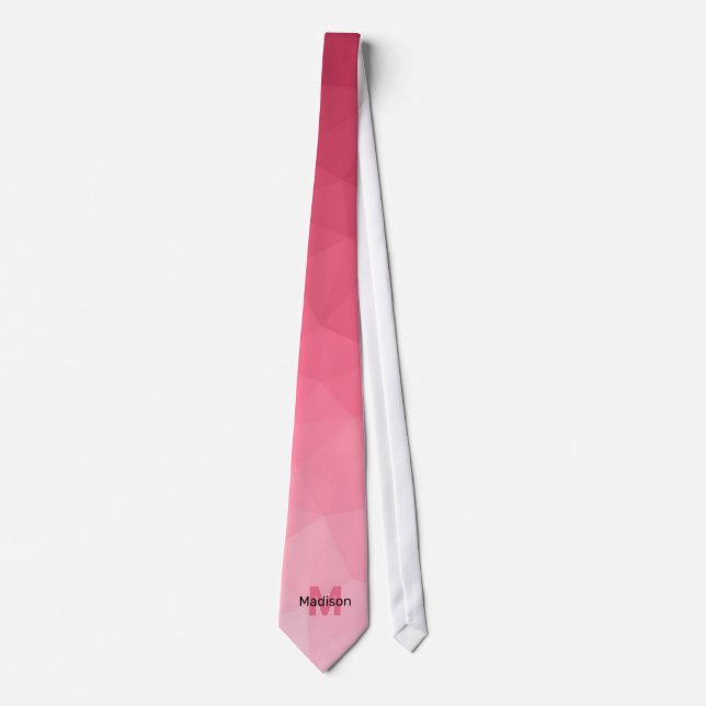 Rose pink gradient geometry mesh pattern Monogram Tie (Front)
