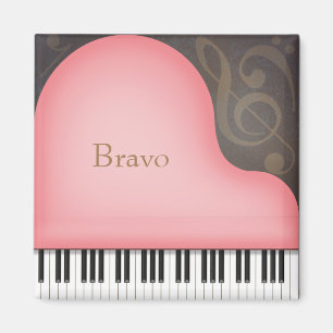 Rose Pink Grand Piano Custom Name or Text Music Magnet