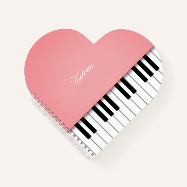 Rose Pink Grand Piano Music Keyboard Personalized Notebook (Front)
