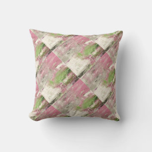 Rose Pink Green & White Modern Abstract Pillow
