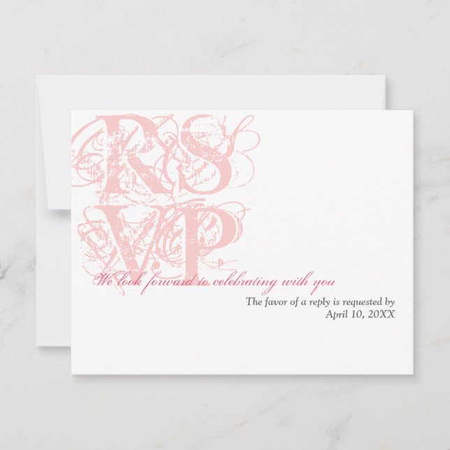 Rose pink grunge wedding enclosure RSVP response (Front)