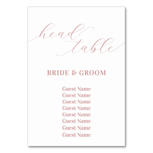 Rose Pink Head Table Wedding Seating Chart Number (Front)