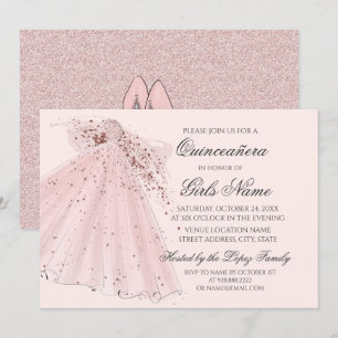 Rose Pink Heels and Gown Quinceañera Invitation