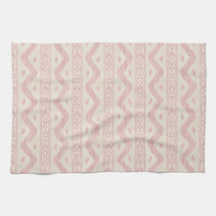 Rose Pink Ikat, Cream Woven Stripe Kitchen Towel