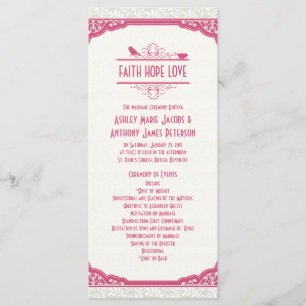 Rose Pink Ivory Lace Birds Wedding Program
