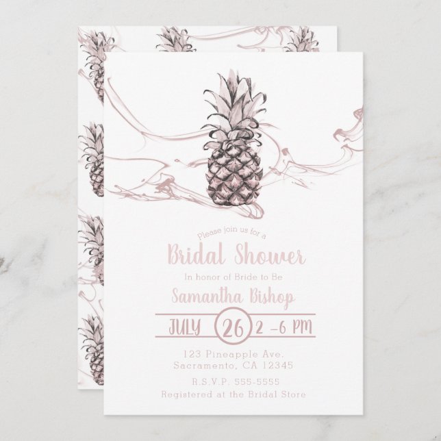 Rose Pink Juicy Pineapple Summer Bridal Shower Invitation (Front/Back)