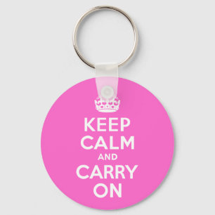 Rose Pink Keep Calm and Carry On Keychain