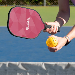 Rose pink light geometric mesh pattern Custom name Pickleball Paddle