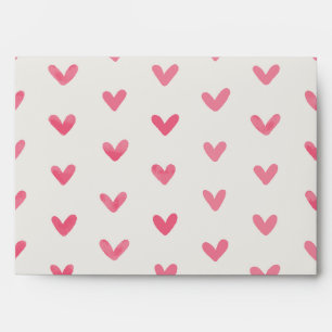 Rose Pink Love Hearts Pattern Offwhite Envelope