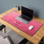 Rose pink magenta Geometric Mesh Pattern monogram Desk Mat<br><div class="desc">Monogram Personalize with your custom initial and name. Unique cool desk mat for her office,  room,  work,  gaming room.. 
Rose pink magenta Gradient Geometric Mesh Pattern. Subtle modern design Elegant and cool Triangle geometric meshed gradient.</div>
