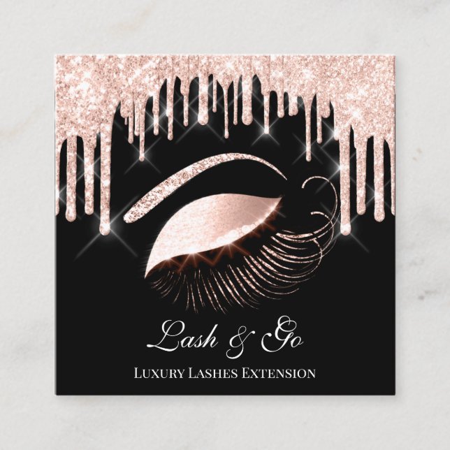 Rose Pink Makeup Artist Lashes Extension Drips VIP Square Business Card (Front)