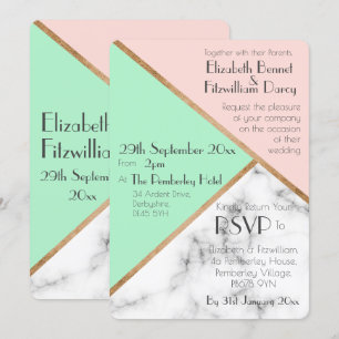 Rose Pink & Mint Green Wedding Invitation
