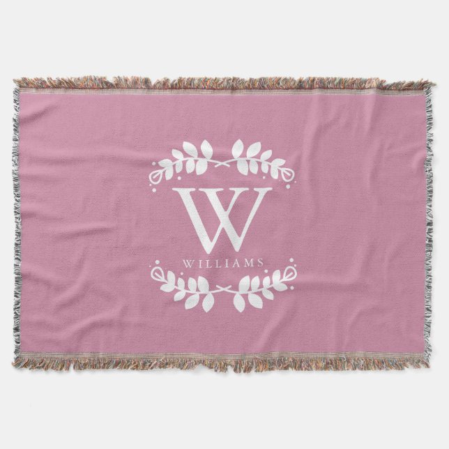 Rose Pink Monogram Throw Blanket (Front)