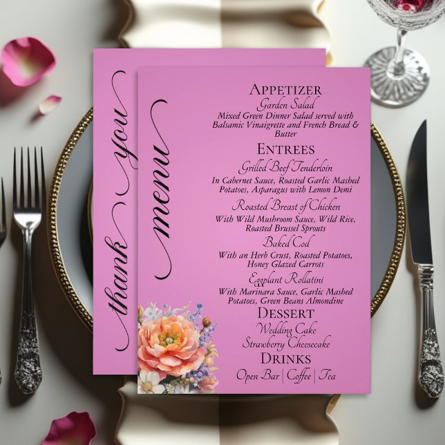 Rose Pink - Monogram, Wildflowers & Thank You  Menu (Creator Uploaded)