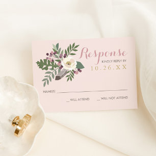 Rose Pink Moody Floral Boho Wedding RSVP Card