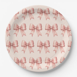 Rose Pink on Blush Vintage Satin Bow Pattern Paper Plate