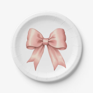 Rose Pink on White Vintage Satin Bow Paper Plate