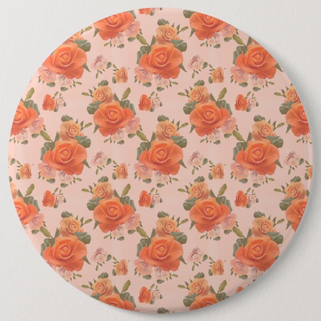 rose pink orange floral pattern wedding spring 6 inch round button (Front)