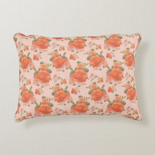 rose pink orange floral pattern wedding spring accent pillow