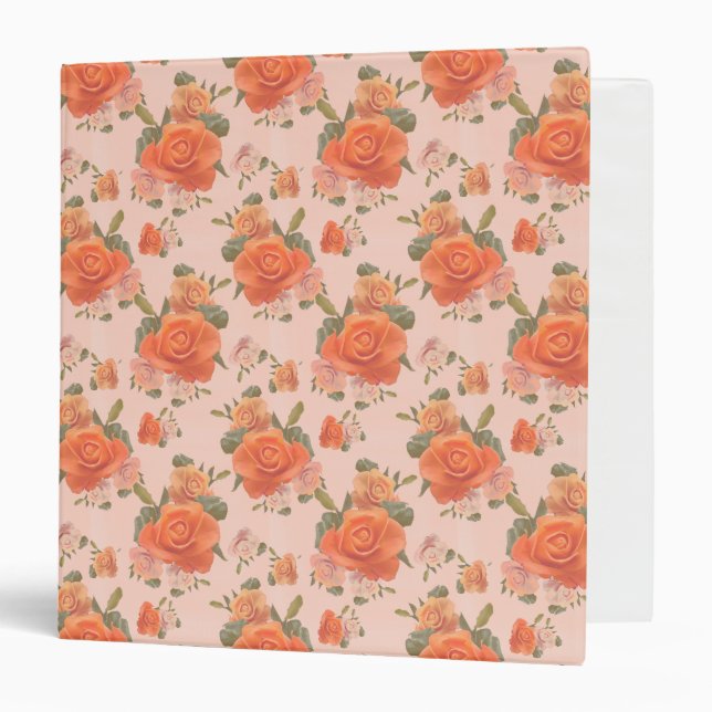 rose pink orange floral pattern wedding spring binder (Front/Inside)