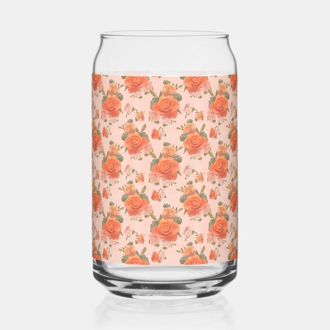 rose pink orange floral pattern wedding spring can glass (Front)