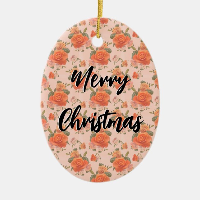 rose pink orange floral pattern wedding spring ceramic ornament (Front)