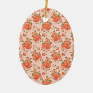 rose pink orange floral pattern wedding spring ceramic ornament