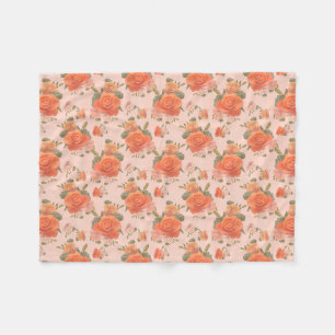 rose pink orange floral pattern wedding spring fleece blanket
