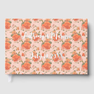 rose pink orange floral pattern wedding spring guest book
